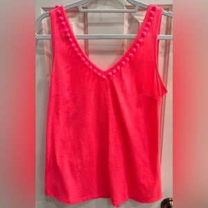 Lilly Pulitzer Gigi Pom Pom Tank Top Sz. Small Coral EUC